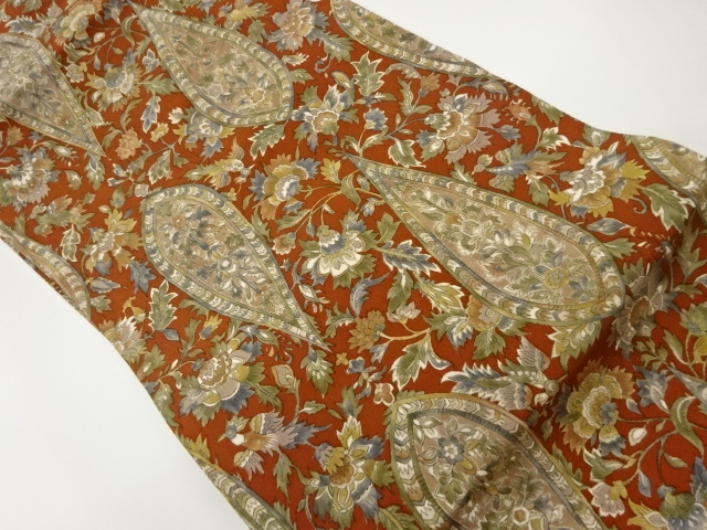 JAPANESE NAGOYA OBI / CHIRIMEN / KATAZOME / FLOWER ARABESQUE